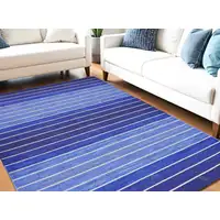 Photo of Blue Wool Striped Hand Woven Area Rug