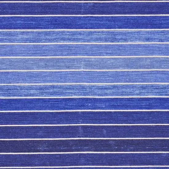 Blue Wool Striped Hand Woven Area Rug Photo 7