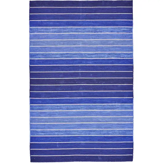 Blue Wool Striped Hand Woven Area Rug Photo 2