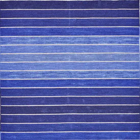 Blue Wool Striped Hand Woven Area Rug Photo 5