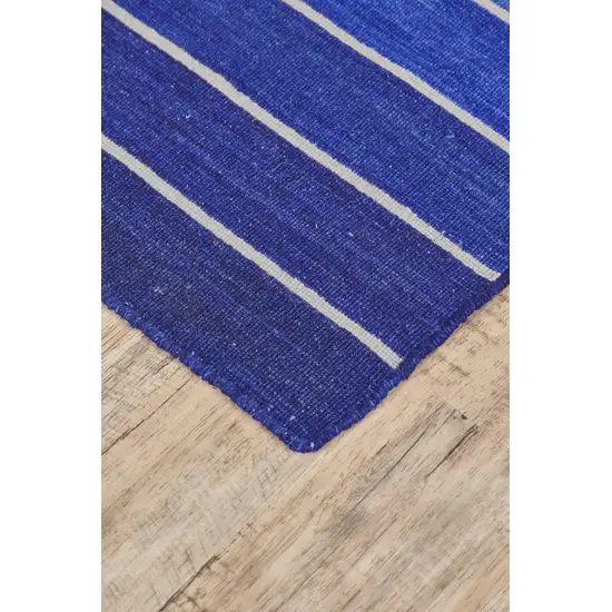 Blue Wool Striped Hand Woven Area Rug Photo 4