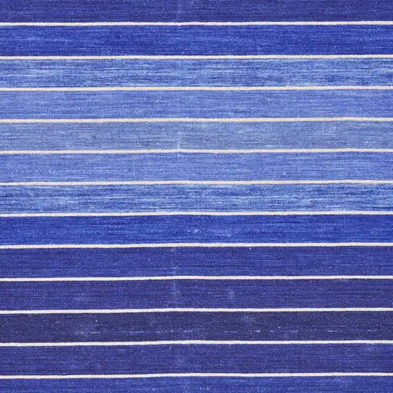 Blue Wool Striped Hand Woven Area Rug Photo 8