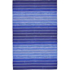 Photo of Blue Wool Striped Hand Woven Area Rug