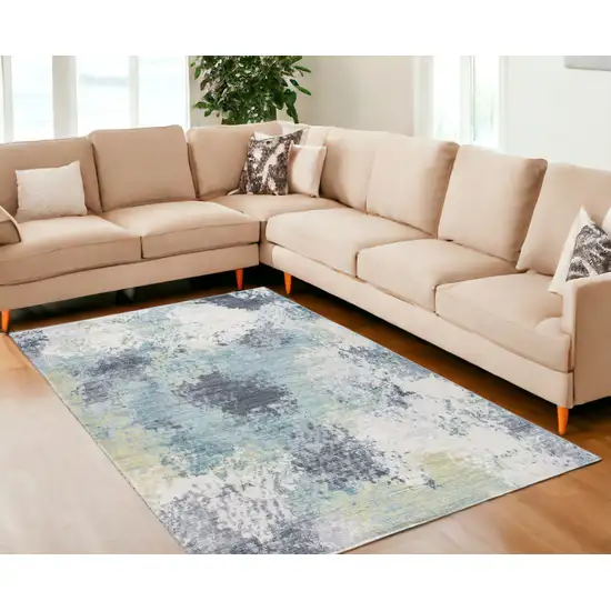 Blue And Ivory Abstract Dhurrie Area Rug Photo 1