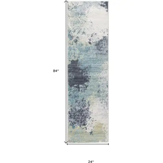 Blue and Ivory Abstract Runner Rug Photo 3