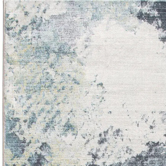 Blue and Ivory Abstract Runner Rug Photo 6