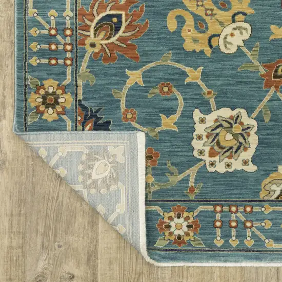 Blue Yellow And Ivory Oriental Area Rug With Fringe Photo 9