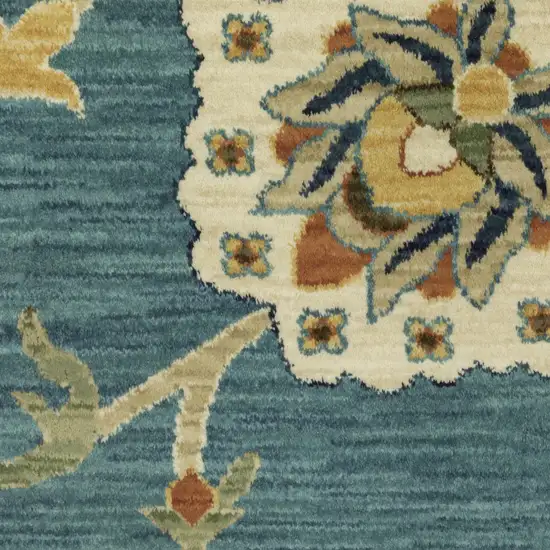 Blue Yellow And Ivory Oriental Area Rug With Fringe Photo 4