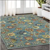 Photo of Blue Yellow And Ivory Oriental Area Rug With Fringe