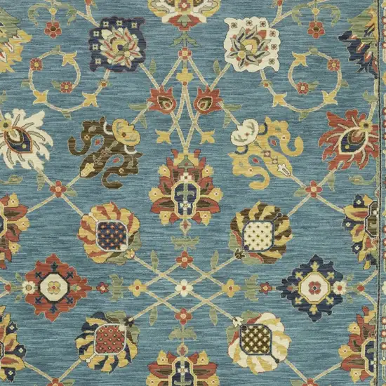 Blue Yellow And Ivory Oriental Area Rug With Fringe Photo 7