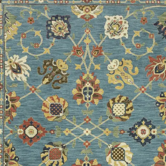 Blue Yellow And Ivory Oriental Area Rug With Fringe Photo 8