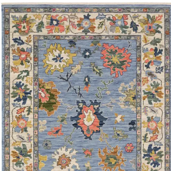 Blue Yellow And Ivory Oriental Area Rug With Fringe Photo 6