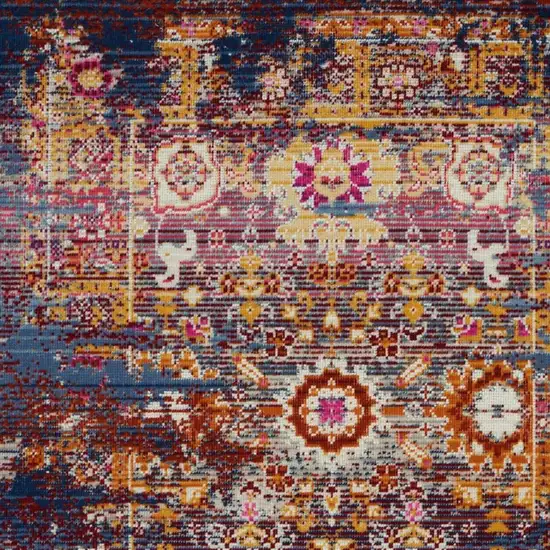 Blue Yellow And Red Floral Distressed Area Rug Photo 8