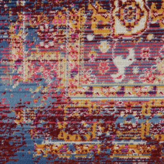 Blue Yellow And Red Floral Distressed Area Rug Photo 5