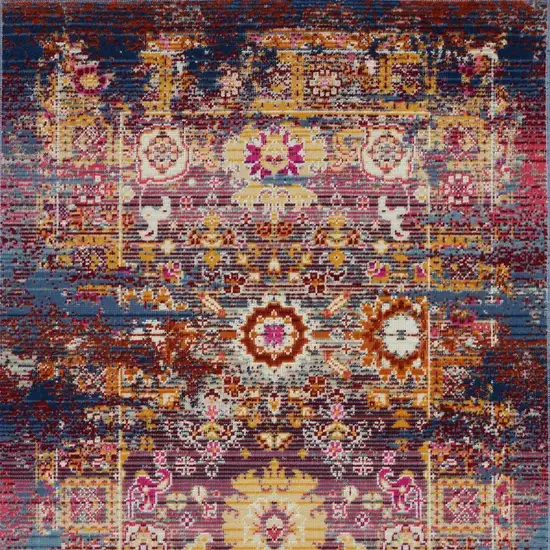 Blue Yellow And Red Floral Distressed Area Rug Photo 9