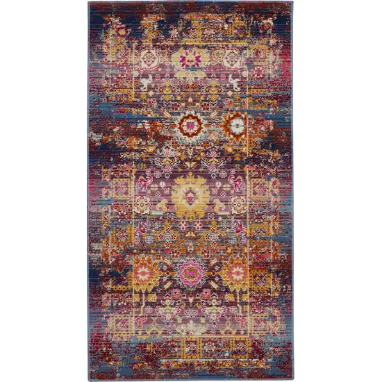 Blue Yellow And Red Floral Distressed Area Rug Photo 2