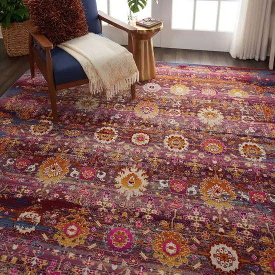 Blue Yellow And Red Floral Distressed Non Skid Area Rug Photo 9