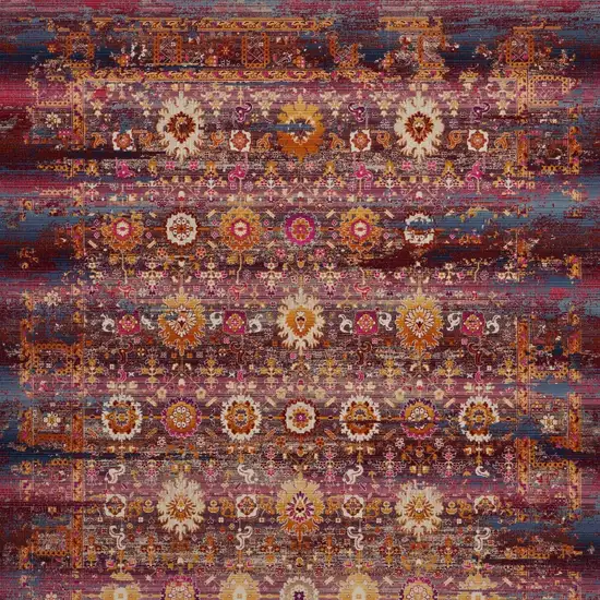 Blue Yellow And Red Floral Distressed Non Skid Area Rug Photo 8