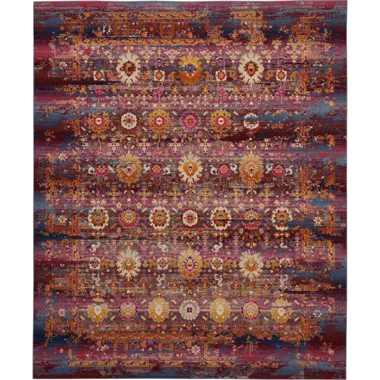 Blue Yellow And Red Floral Distressed Non Skid Area Rug Photo 2