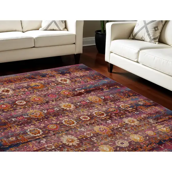 Blue Yellow And Red Floral Distressed Non Skid Area Rug Photo 1