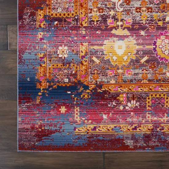 Blue Yellow And Red Floral Distressed Non Skid Area Rug Photo 4