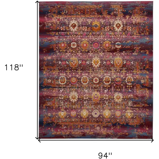 Blue Yellow And Red Floral Distressed Non Skid Area Rug Photo 3