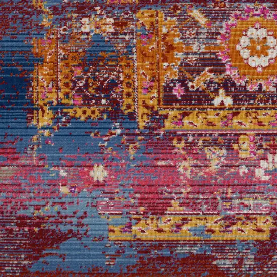 Blue Yellow And Red Floral Distressed Non Skid Area Rug Photo 5