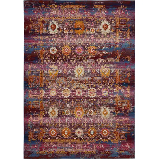 Blue Yellow And Red Floral Distressed Non Skid Area Rug Photo 2