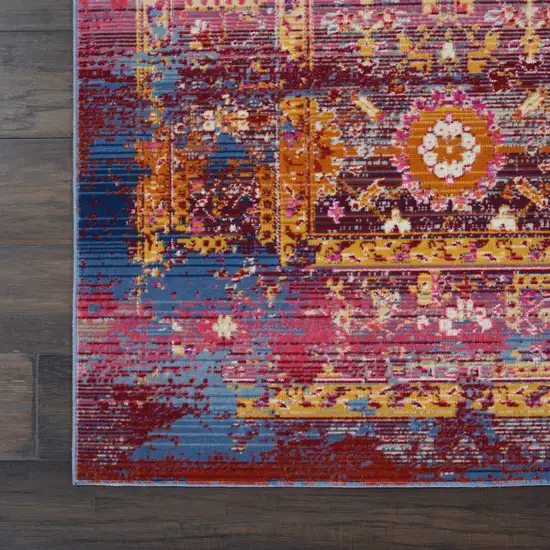 Blue Yellow And Red Floral Distressed Non Skid Area Rug Photo 4