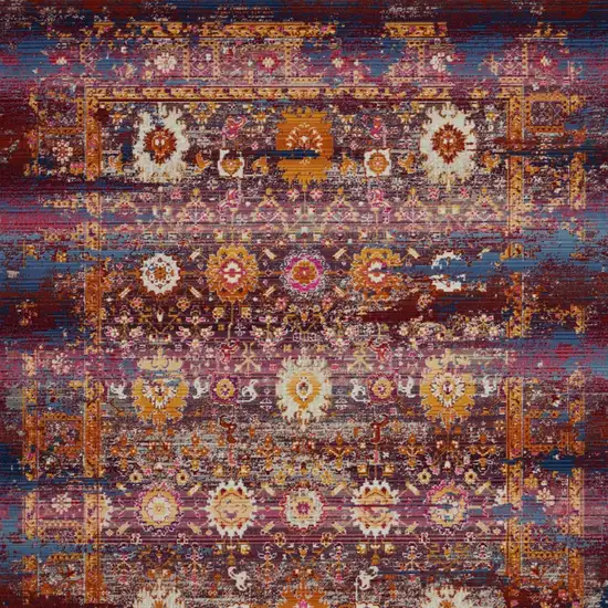 Blue Yellow And Red Floral Distressed Non Skid Area Rug Photo 8