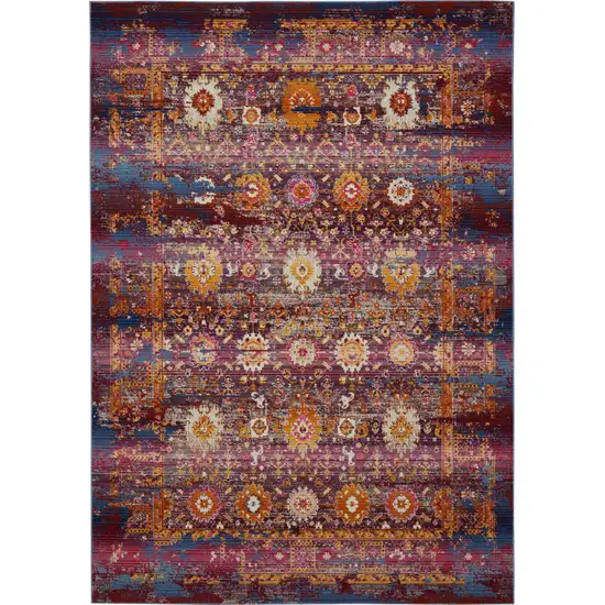 Blue Yellow And Red Floral Distressed Non Skid Area Rug Photo 9