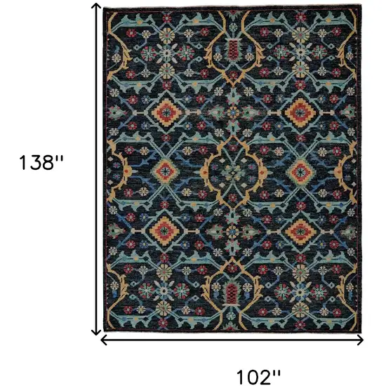 Blue Yellow And Red Wool Floral Hand Knotted Distressed Stain Resistant Area Rug With Fringe Photo 6