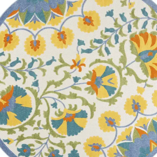 Blue Yellow And White Round Toile Non Skid Indoor Outdoor Area Rug Photo 3