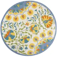 Photo of Blue Yellow And White Round Toile Non Skid Indoor Outdoor Area Rug