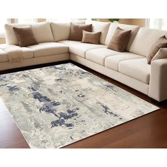 Blue and Beige Abstract Area Rug Photo 1