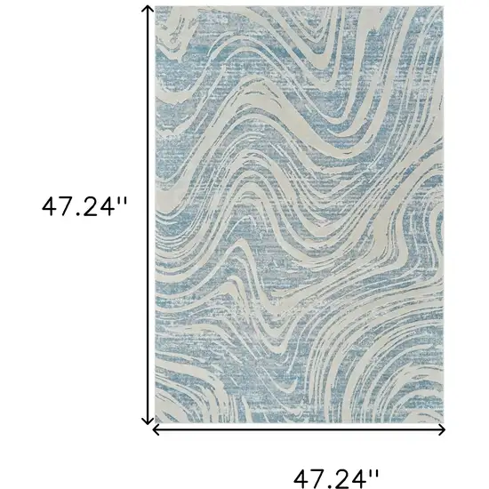 Blue and Beige Abstract Distressed Area Rug Photo 3