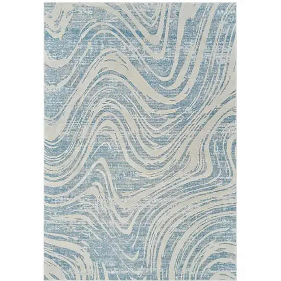 Blue and Beige Abstract Distressed Area Rug Photo 2