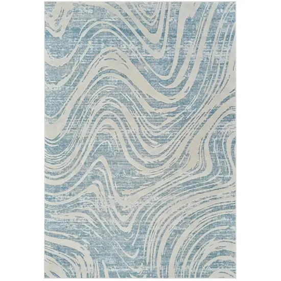 Blue and Beige Abstract Distressed Area Rug Photo 2