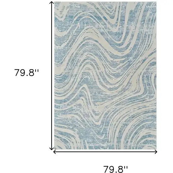 Blue and Beige Abstract Distressed Area Rug Photo 3