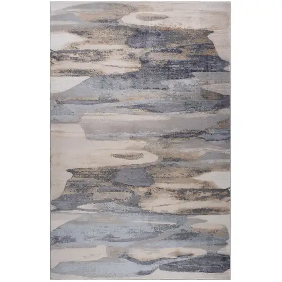 Blue and Beige Abstract Distressed Area Rug Photo 6