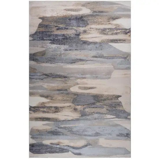 Blue and Beige Abstract Distressed Area Rug Photo 4