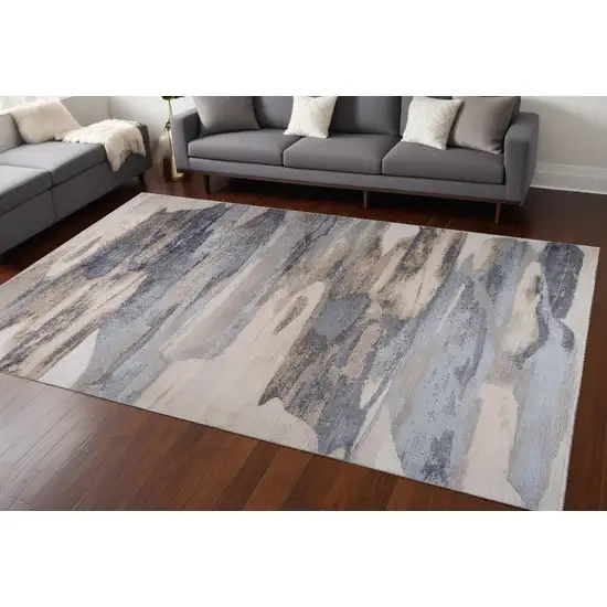 Blue and Beige Abstract Distressed Area Rug Photo 6