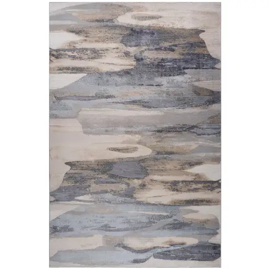 Blue and Beige Abstract Distressed Area Rug Photo 6