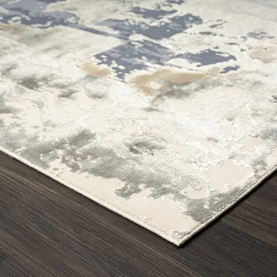 Blue and Beige Abstract Runner Rug Photo 4