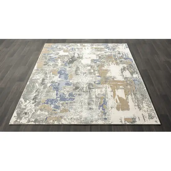 Blue and Beige Abstract Runner Rug Photo 5