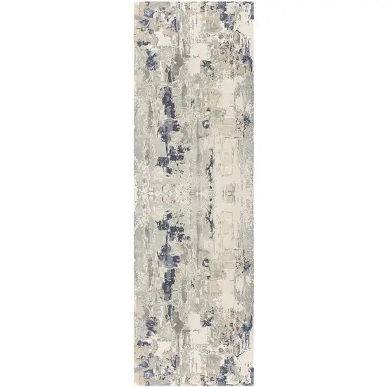 Blue and Beige Abstract Runner Rug Photo 2