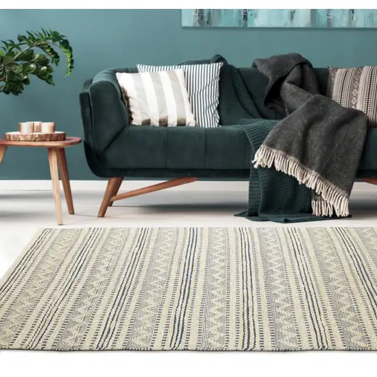 Blue and Beige Chevron Striped Area Rug Photo 8