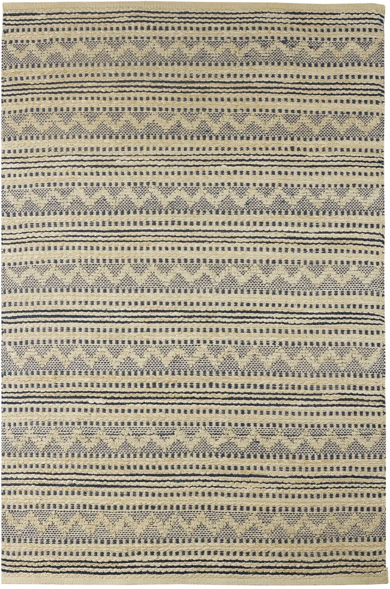 Blue and Beige Chevron Striped Area Rug Photo 1