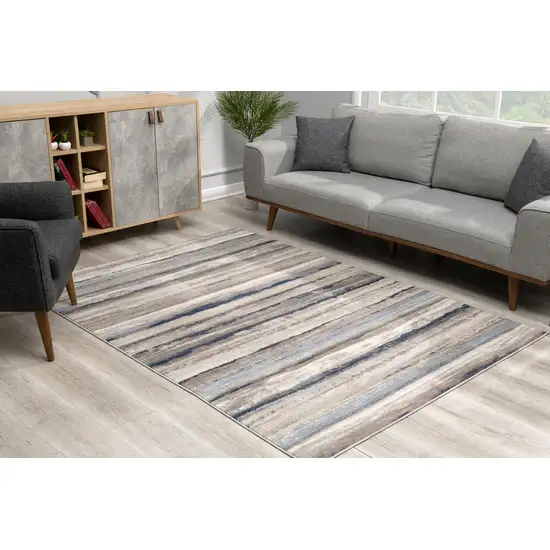 Blue and Beige Distressed Stripes Area Rug Photo 7