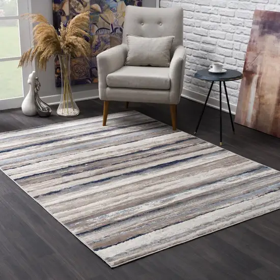 Blue and Beige Distressed Stripes Area Rug Photo 6